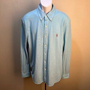 Ralph Lauren Men's solid teal stretch Knit Oxford long sleeve shirt XL EUC